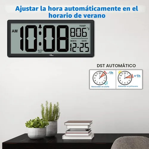 Vista 6 de WallarGe Reloj de pared digital grande de 14.5 pulgadas, funciona con pilas, con números gigantes, temperatura y fecha, fácil de leer y configurar