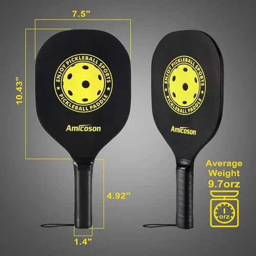 Vista 7 de Amicoson Paletas de pickleball - Juego de 4 paletas de madera, bolas para interiores y exteriores, agarre ergonómico, 8 bolas y 1 bolsa de transporte