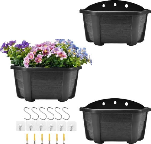 Vista 11 de ORIMERC Macetas de madera imitada de 9.8 pulgadas para plantas de interior, macetas colgantes de pared para interiores y exteriores, maceta vertical