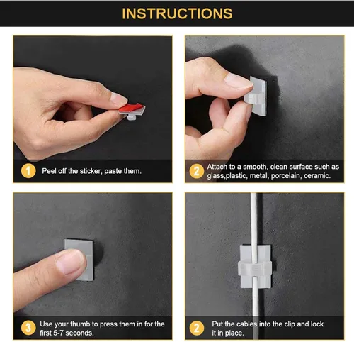 Vista 5 de Clips de Cable Autoadhesivos 3M Organizador de Cables, Soporte de Alambre Abrazadera de Gestión Adhesiva para Escritorio Coche Cámara de Tablero