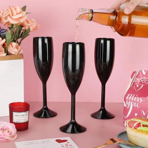 Vista 4 de Domensi 60 Flautas de Champán a Granel de 6 oz, Copas de Vino Acrílicas de Navidad, Cálices para Brindar Irrompibles de Plástico con Tallo Alto