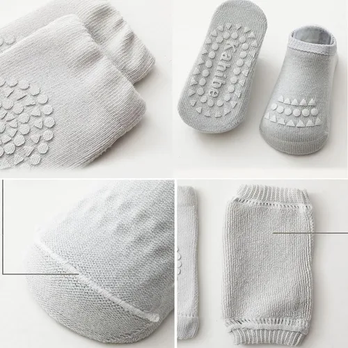 Vista 5 de Juego de rodilleras y calcetines para bebés que gatean para niños y niñas, ahorra niños pequeños y niñas de 0 a 12 a 36 meses, rodilla y tobillo
