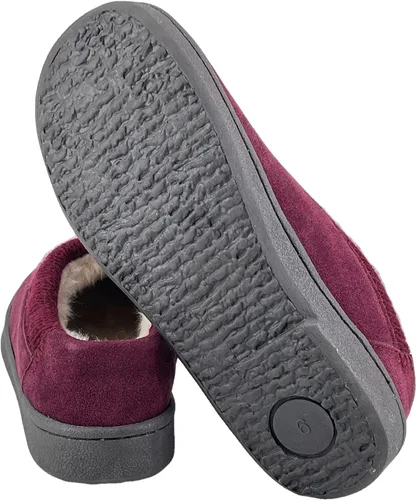 Vista 6 de Clarks Pantuflas de gamuza para mujer JMH2175 con cuello de punto, forro de piel sintética de felpa suave, pantuflas de casa para interiores