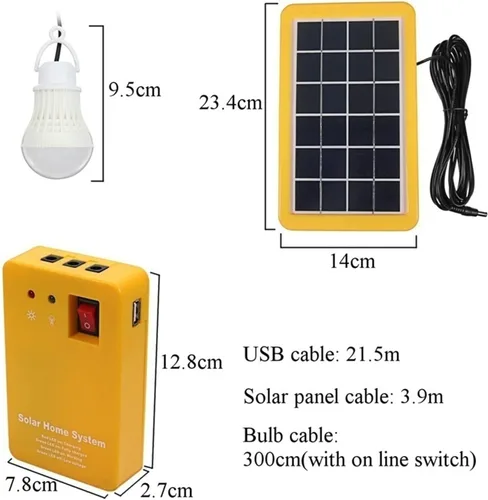 Vista 4 de ROROLL Generador de panel de energía solar, kit de sistema doméstico con 3 bombillas LED, lámpara solar de emergencia, 4 cabezales, carga USB