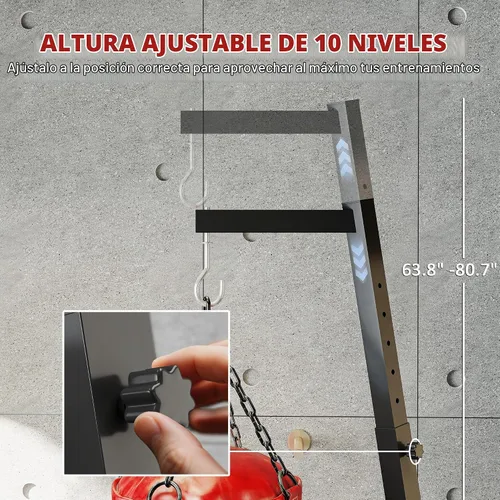 Vista 4 de Soozier - Soporte plegable para saco de boxeo, altura ajustable, con base con peso, independiente para gimnasio en casa, solo soporte