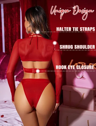 Vista 2 de Avidlove Conjunto de lencería sexy con hebilla para mujer, conjunto de top corto con hebilla
