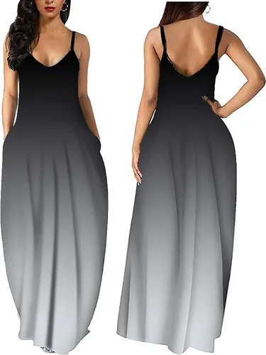 Vista 2 de LaiyiVic - Vestidos de verano largos y sensuales para mujer, informales, ajustados, a rayas, largos hasta el suelo, sin mangas, coloridos, tallas