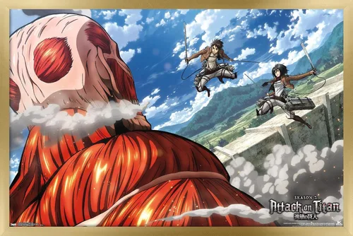 Vista 15 de Trends International Attack on Titan - Póster de pared de doble equipo, 14.725 x 22.375 pulgadas, versión enmarcada de madera de granero
