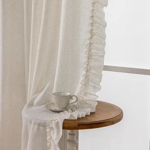 Vista 20 de TERLYTEX Cortinas de encaje de lino de 96 pulgadas de largo 2 paneles, 42 x 96 pulgadas, cortinas con volantes estilo granja para sala con bolsillo