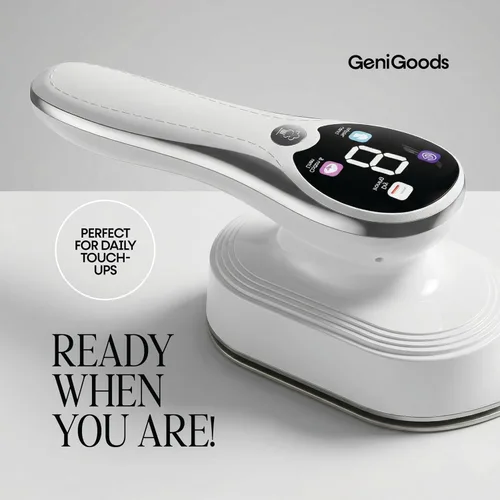 Vista 7 de Vaporizador y plancha de mano blanca 2 en 1, vaporizador de ropa portátil de calentamiento rápido de 10 segundos con pantalla LED, 4 modos