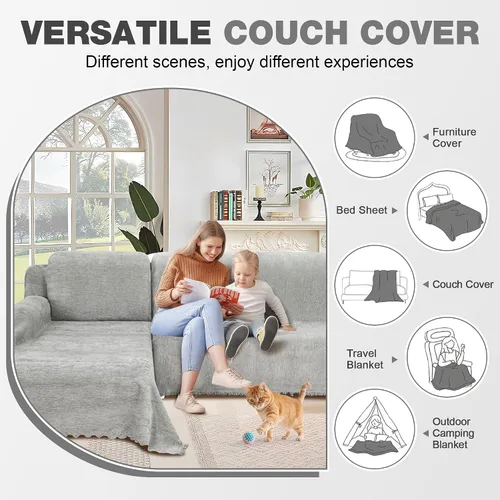 Vista 6 de juego de fundas 100% impermeables para sofá modular para perros de felpilla en forma de L, juego de manta para sofá con borlas, funda deslizante