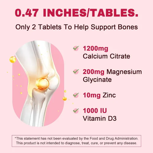 Vista 2 de Citrato de calcio de 1200 mg con suplemento de vitamina D3 para mujeres y hombres, calcio y magnesio zinc D3 para la salud de los músculos óseos
