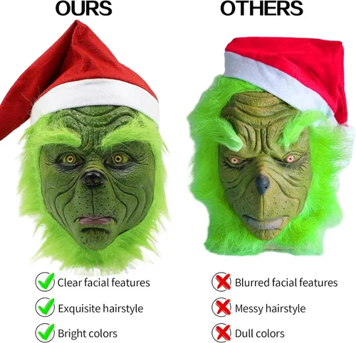 Vista 4 de Máscara de monstruo verde para árbol de Navidad, decoración de oficina, fiesta de Navidad, fiesta de Halloween, cosplay, mujeres y hombres
