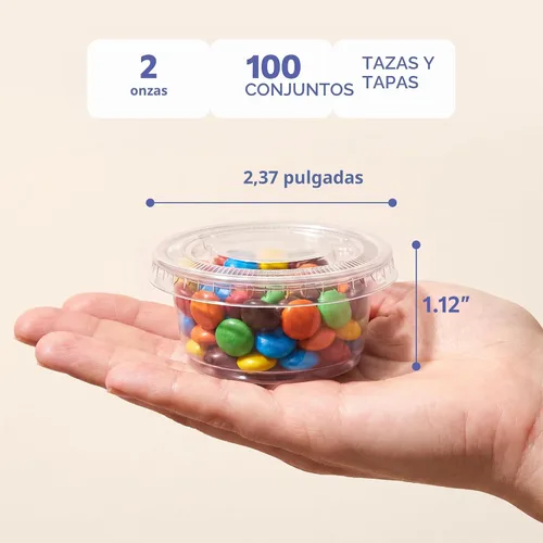 Vista 2 de GUSTO [2 oz.-100] Unidades Vasos de Plástico Desechables Transparentes para Porciones con Tapas - Vasos de Soufflé, Vasos para Shots de Gelatina