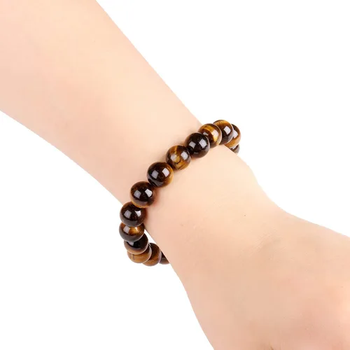 Vista 5 de Pulsera elástica de ojo de tigre natural de 0.394 pulgadas con piedras preciosas para yoga, energía curativa, para hombres y mujeres