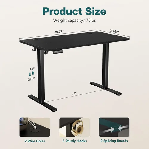 Vista 3 de Smug Escritorio de pie de altura ajustable de 40 pulgadas, mesa de computadora eléctrica para sentarse, de pie, mesa de computadora ergonómica