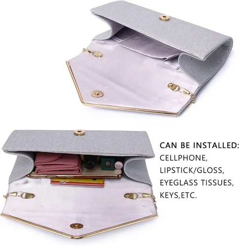 Vista 6 de Labair - Bolso de mano brillante para mujer. Bolso para noche con purpurina. Bolsas para bodas y fiestas