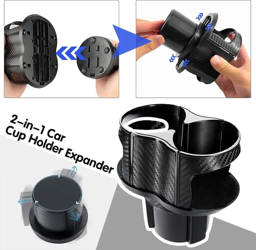 Vista 6 de Reofrey - Portavasos multifuncional 2 en 1 para automóvil, adaptador expansor con soporte doble universal, soporte ajustable, boca elástica
