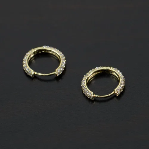 Vista 8 de Aretes de aro delgados para hombre, chapados en oro amarillo con circonita cúbica fina de plata de ley 925, Plata de ley, Circonia cúbica
