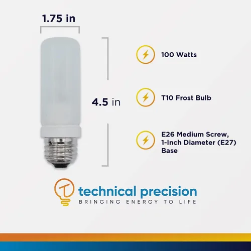 Vista 2 de Technical Precision Bombilla halógena para Osram Sylvania 18893 T10-1 Pack 100W · 120V · Doble sobre · Base de tornillo mediana E26 · Blanco