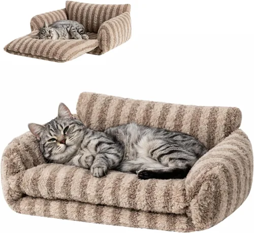 Vista 16 de Hollypet Cama para gatos, mullida, multifuncional, de doble capa, suave para mascotas, sofá ortopédico para gatos y perros pequeños, color beige