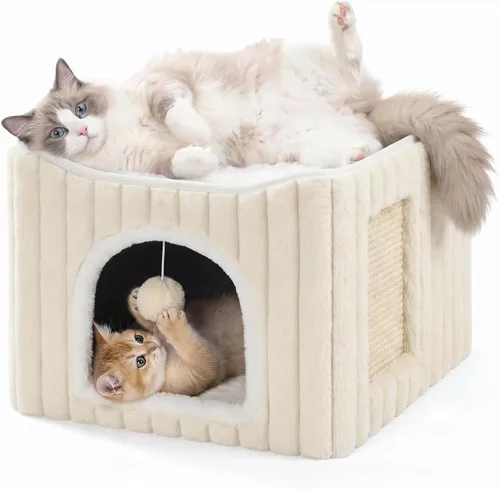 Vista 11 de Avont Cama tipo cueva 3 en 1 para gatos de interior con almohadilla para Azul