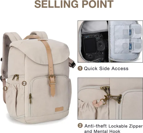 Vista 4 de BAGSMART - Mochila para cámara, mochilas de cámara DSLR para fotógrafos, mochila de fotografía impermeable antirrobo con compartimento para portátil