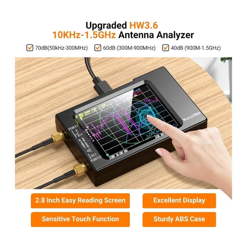 Vista 2 de Vector Network Analyzer, VNA-H Vector Network Antenna Analyzer SWR Meter 10KHz-1.5GHz MF HF VHF UHF with SD Card Slot Spectrum Analyzer Measuring S
