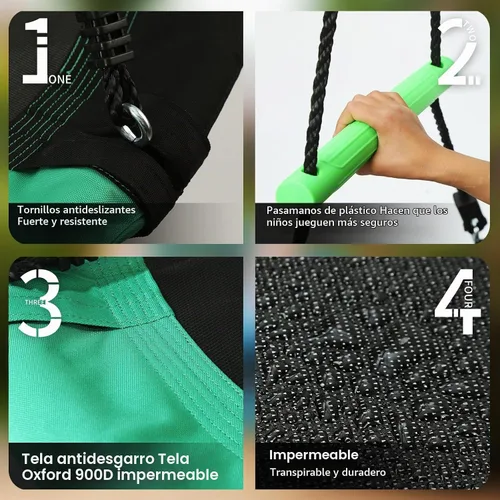 Vista 4 de YSEJOMP Columpio redondo para árbol/platillo de 3.3 pies con asas, hecho de marco resistente, alfombrilla de polipropileno, cuerdas ajustables