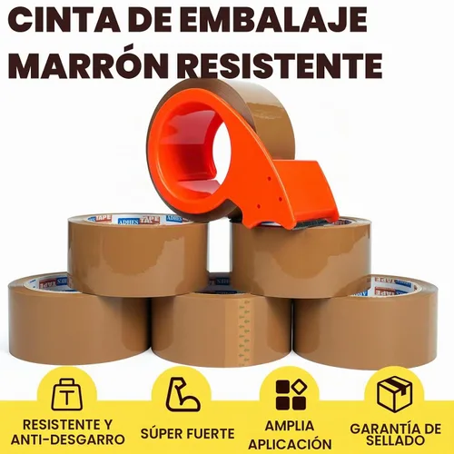 Vista 4 de ADHES - Cinta de embalaje marrón con dispensador, 2.6 mil, 1.88 pulgadas x