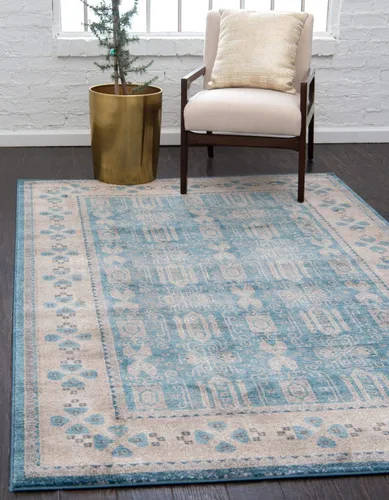 Vista 11 de Unique Loom Salzburg Collection - Alfombra clásica de diseño tradicional de inspiración oriental, 2 x 3 pies, color beige y azul