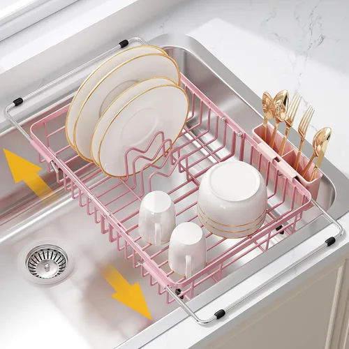 Vista 13 de Apartment RV Small Dish Drainer Drying Rack Over The Sink In Stainless Steel for Narrow Kitchen, Counter Space Saving Compact Expandable Metal Plate