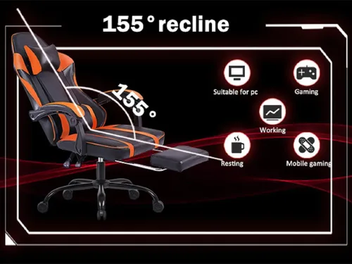 Vista 3 de Gaming Chair for Adults with Footrest & Lumbar Support - High Weight Capacity PU Leather Computer Chair, 360° Swivel, Orange
