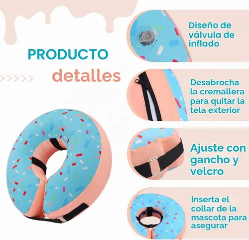 Vista 6 de Supet - Collar isabelino inflable para recuperación, posoperatorio Donut Azul
