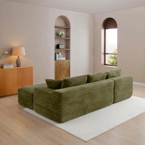 Vista 4 de Sofá comprimido de esquina izquierda en forma de L de 105 pulgadas, modular sin hueso, sofá de espuma de piso con diván, sofá de pana en esquina sin
