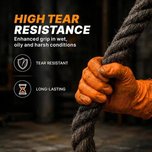 Vista 7 de TitanFlex Heavy Duty Orange Industrial Nitrile Gloves with Raised Diamond Texture, Latex Free (6mil/8mil)