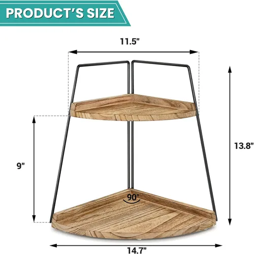 Vista 3 de Organizador de encimera de baño de 2 niveles, organizador de baño de madera, estante de almacenamiento de esquina para mostrador, decoración