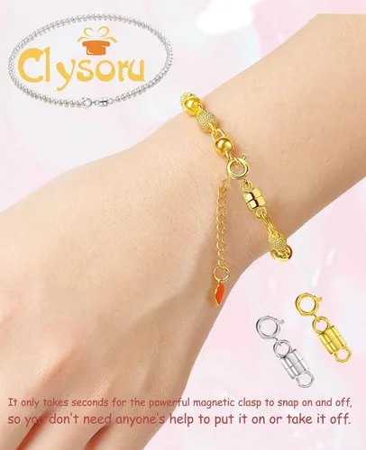 Vista 6 de Clysoru Broches y cierres para collares, cuentas de oro y plata de 14 quilates, extensor de cadena, collares y pulseras con bloqueo de seguridad
