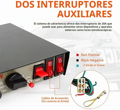 Vista 5 de Altavoz de sirena de coche Safego Police Siren Speaker Car Pa System, Dc12v 200w 9 tonos, micrófono de mano con cable Altavoz de emergencia Sirena