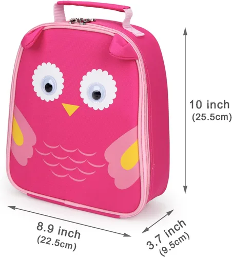 Vista 6 de yodo Bolsa de almuerzo aislada para niños con etiqueta de nombre, búho