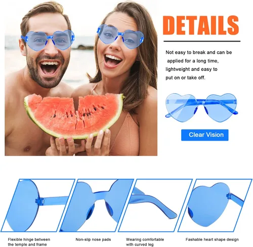 Vista 3 de AEAHALY White Green Blue Purple Pink Red Heart Sunglasses for Women, Heart Shaped Sunglasses Bulk Party Favor Glasses