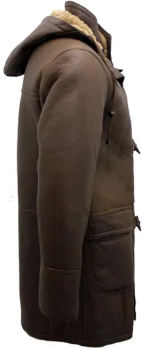 Vista 5 de Infinity Abrigo de piel de oveja marrón con capucha desmontable para hombre
