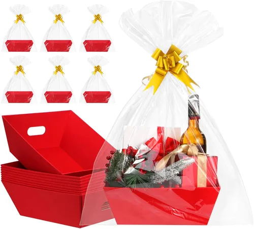 Vista 11 de Paquete de 10 cestas doradas vacías para regalos
