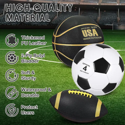 Vista 3 de Libima Juego de 3 pelotas deportivas para niños y adolescentes, incluye tamaño oficial, baloncesto, fútbol, fútbol con bomba y bolsa de transporte