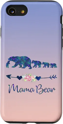 Vista 18 de Teal Blue Purple Floral Mama Bear Four Cubs Blue Pink Case for iPhone 17