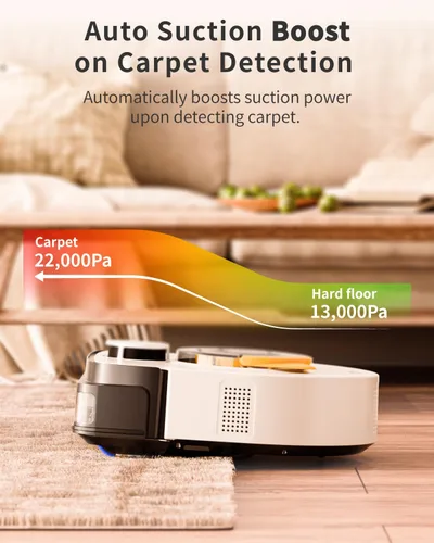 Vista 6 de UBPET Robot aspirador con succión ultra fuerte de 22,000 Pa, robot aspirador automático para pelo de mascotas y alfombras, limpieza sin enredos