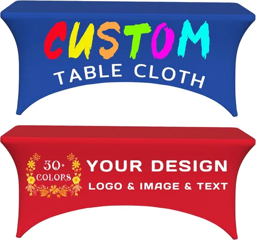 Vista 8 de Mantel personalizado con texto del logotipo de la empresa, mantel de elastano elástico personalizado para eventos de ferias comerciales, mantel