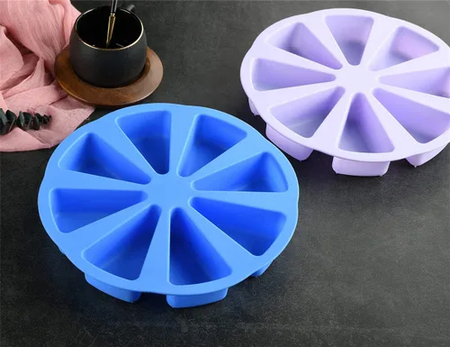Vista 5 de Molde para pastel de 8 cavidades triangulares de silicona, para rebanadas de pan de maíz, molde para repostería, rebanadas de pizza (azul)