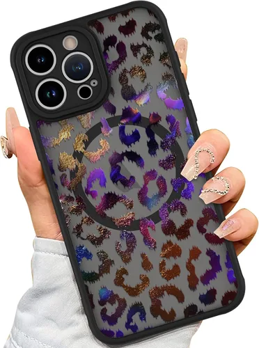 Vista 27 de AIGOMARA - Carcasa magnética para iPhone 11, diseño de leopardo negro