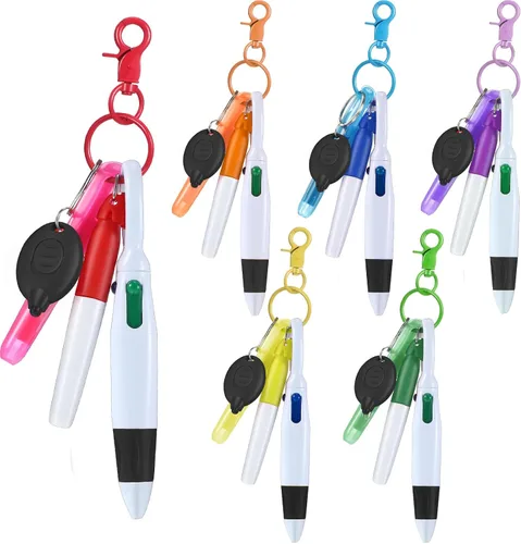 Vista 15 de 30 piezas de clip retráctil para bolígrafo de lanzadera con mini resaltador, bolígrafo de insignia de enfermera, marcador de neón, llavero LED, clip